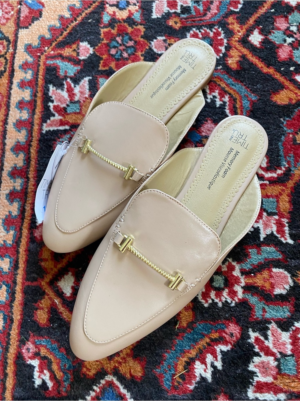 NWT Time and Tru Nude Slip-On Mules with Gold Accent